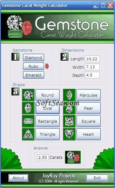 Gemstone Carat Weight Calculator Screenshot