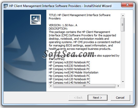 HP Client Management Interface Screenshot