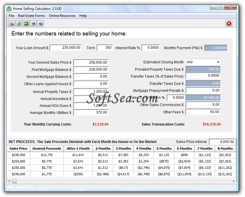 Home Selling Calculator Screenshot