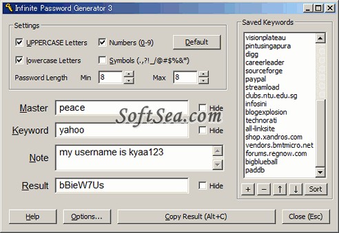 Infinite Password Generator Screenshot