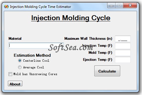 Injection Molding Cycle Time Estimator Screenshot