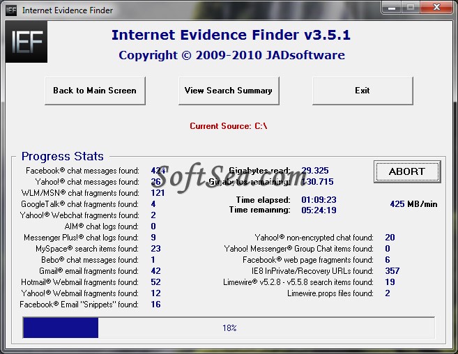 Internet Evidence Finder Screenshot
