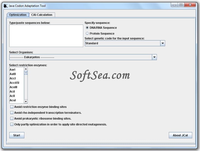 JCAT (Java Codon Adaptation Tool) Screenshot