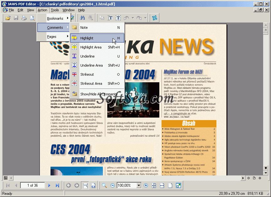Jaws PDF Editor Screenshot