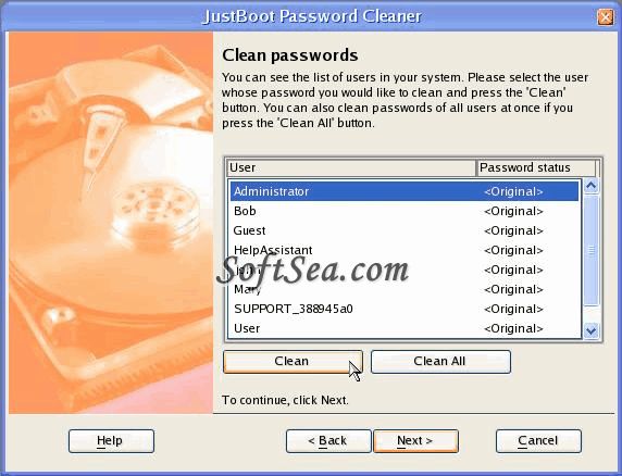 JustBoot Password Cleaner Screenshot