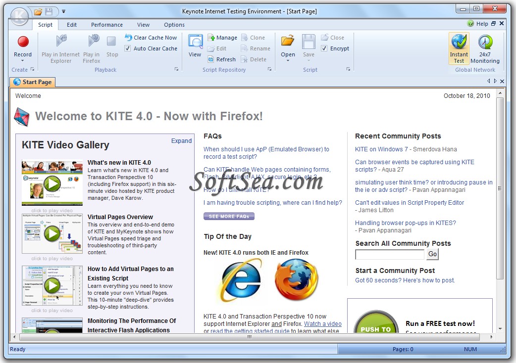 Keynote Internet Testing Environment Screenshot