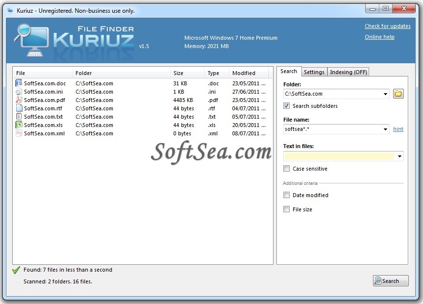 Kuriuz File Finder Screenshot