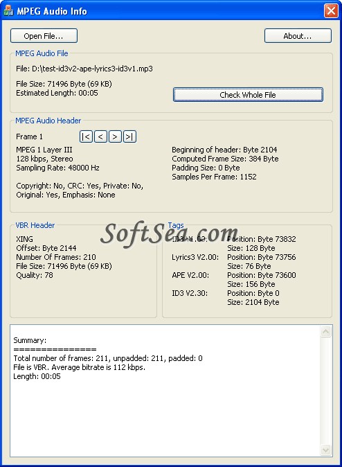 MPEG Audio Info Screenshot