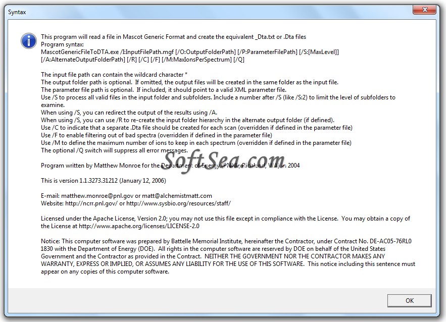 Mascot Generic File (MGF) to .dta File Converter Screenshot