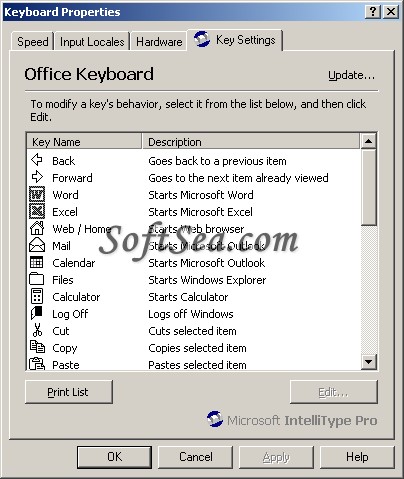 Microsoft IntelliType Pro Screenshot