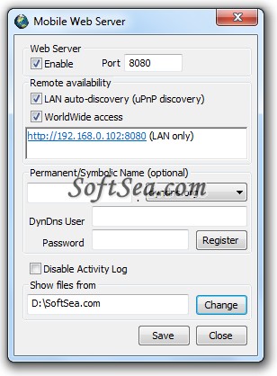 Mobile Web Server Screenshot