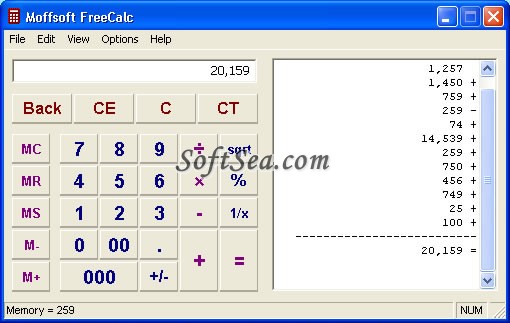 Moffsoft FreeCalc Screenshot