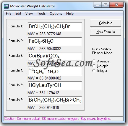Molecular Weight Calculator Screenshot