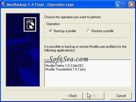 MozBackup (Mozilla Backup) Screenshot