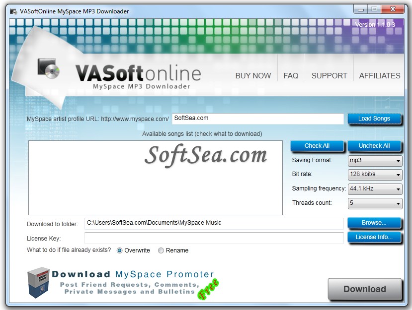 MySpace MP3 Downloader Screenshot
