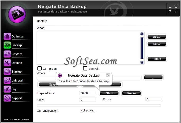 NETGATE Data Backup Screenshot