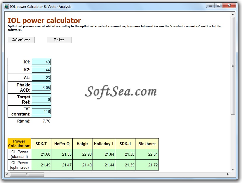 Ophthalmology Calculator Screenshot