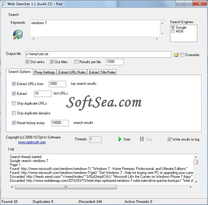 Optinsoft Web Searcher Screenshot