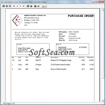 OrderGen Purchase Order Form Screenshot
