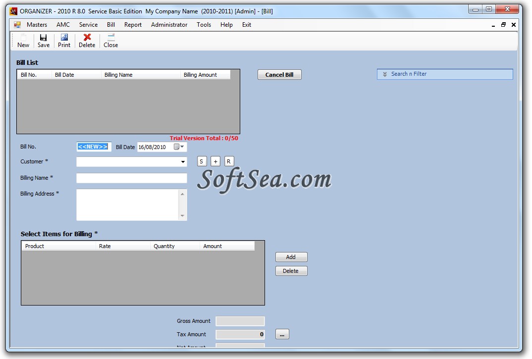 Organizer Service Manager - Basic Edition Screenshot