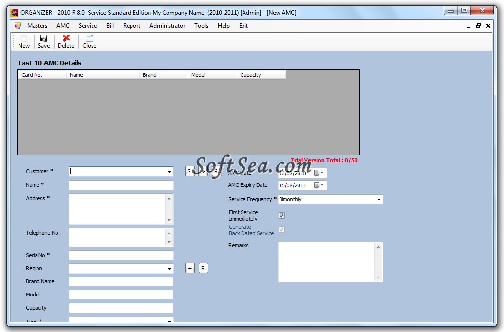 Organizer Service Manager - Standard Edition Screenshot