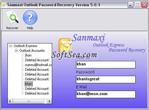 Outlook Express Email Password Recovery Utility Screenshot
