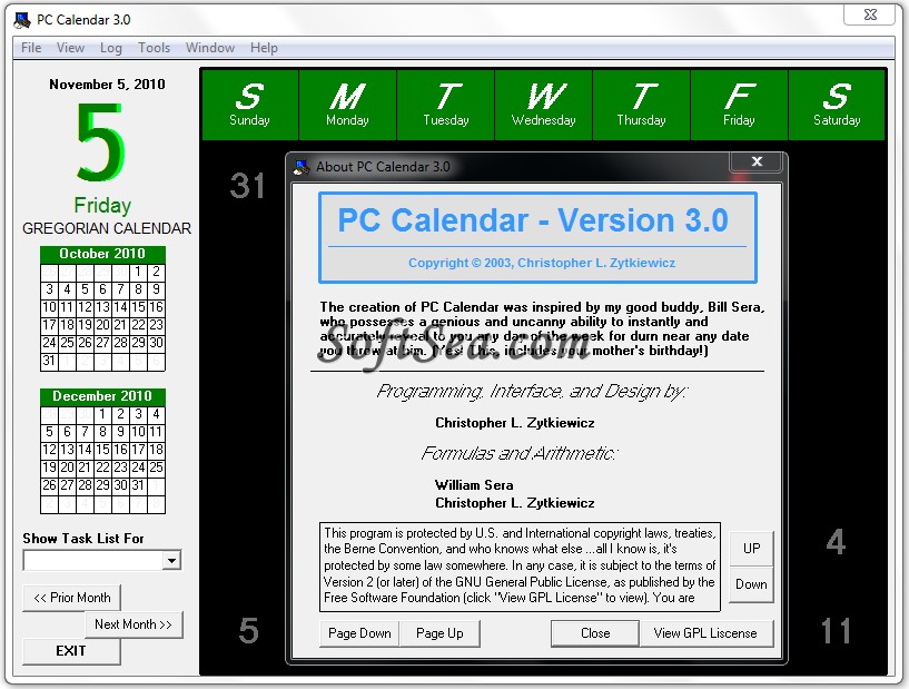 PC Calendar Screenshot
