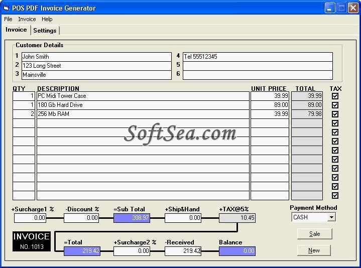 PDF Invoice Generator Screenshot