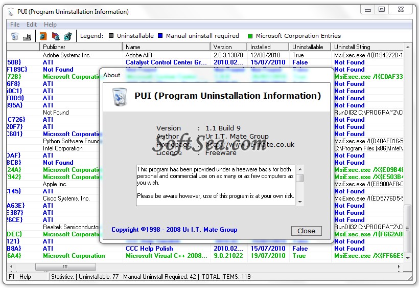 PUI (Program Uninstallation Information) Screenshot