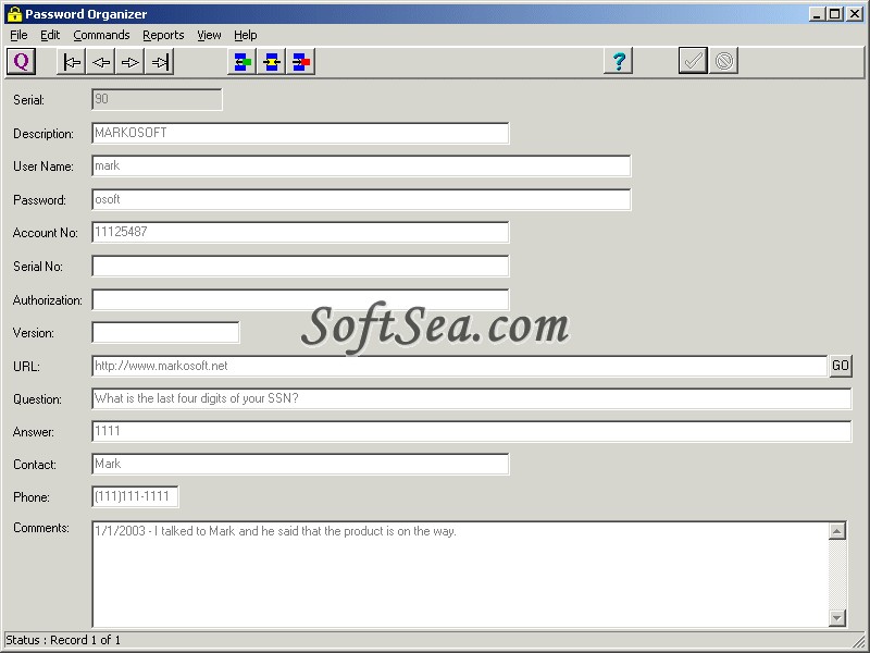 Password Organizer Screenshot