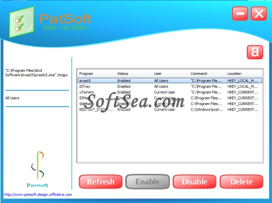 PatSoft Start - Up Editor Screenshot