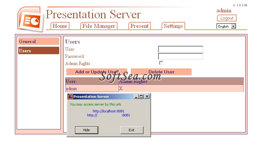 Presentation Server Screenshot
