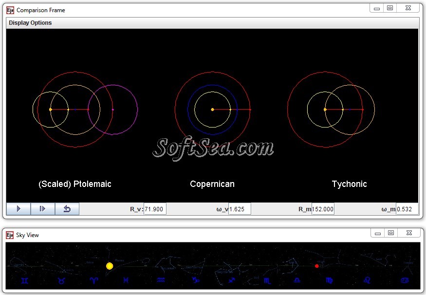 Ptolemy/Copernicus/Tycho EJS Model Screenshot