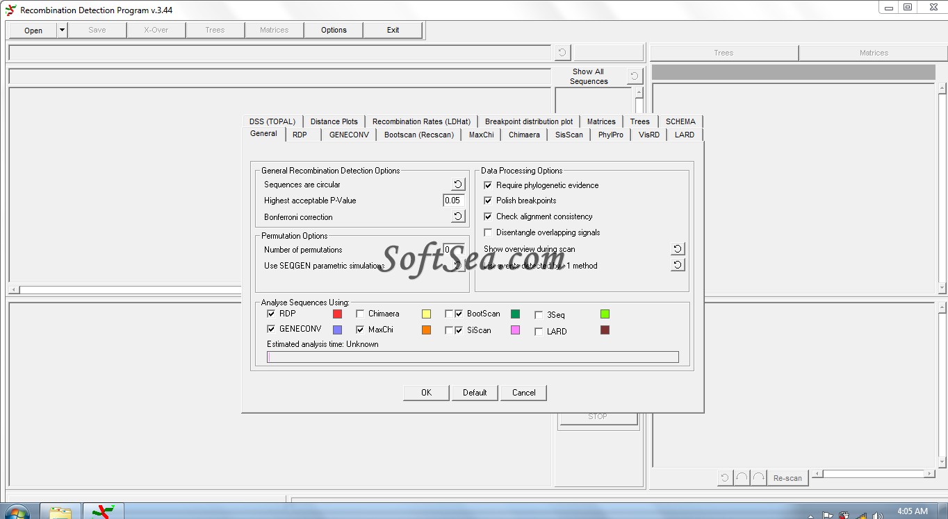 Recombination Detection Program (RDP) Screenshot
