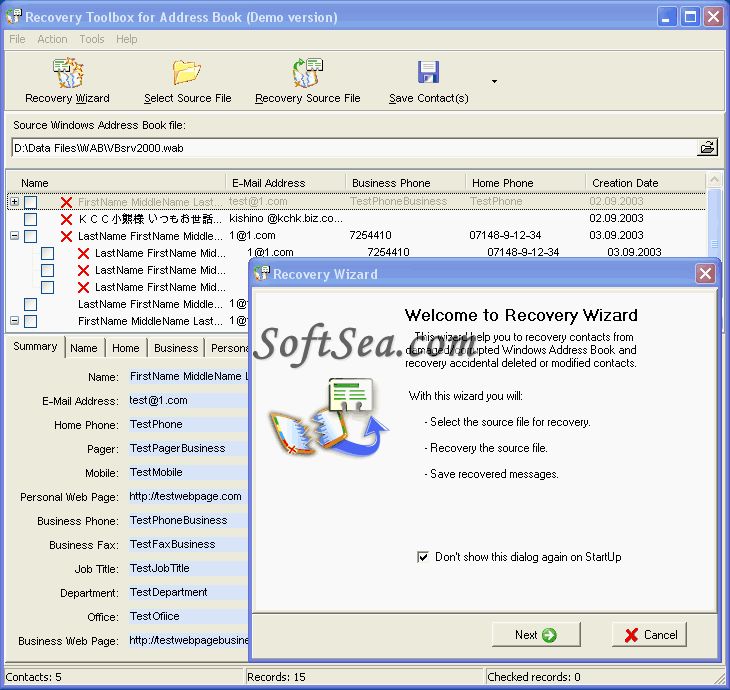 Recovery Toolbox for Address Book Screenshot