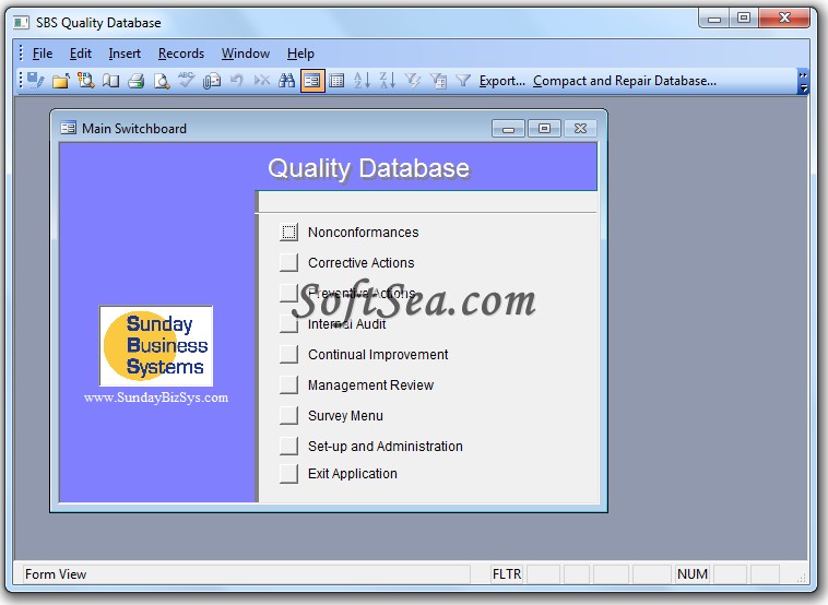 SBS Quality Database Screenshot