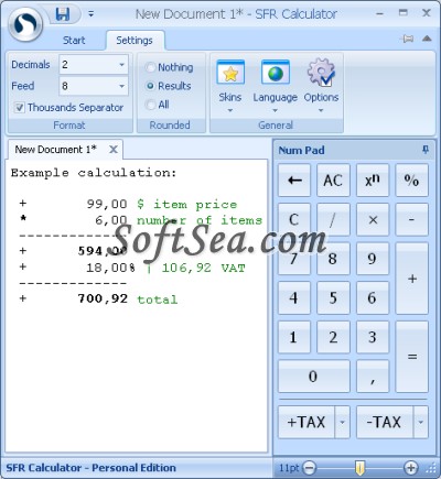 SFR Calculator Screenshot