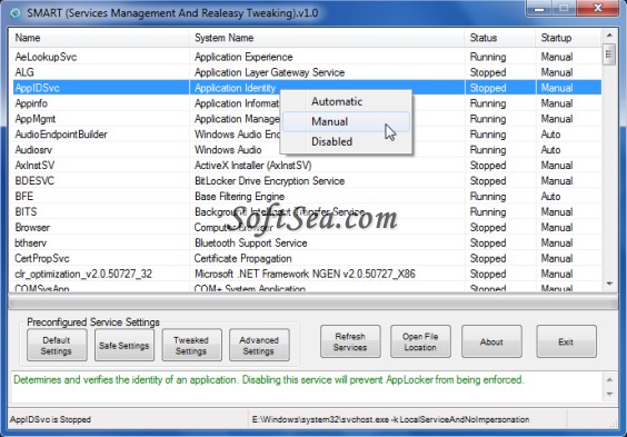 SMART (Service Management And RealEasy Tweaking) Screenshot