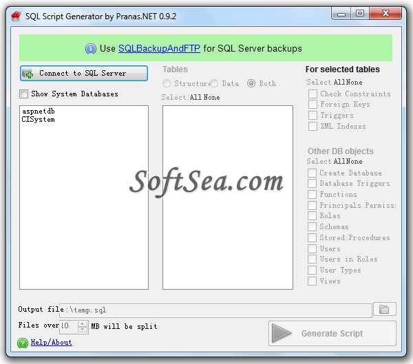 SQL Script Generator Screenshot