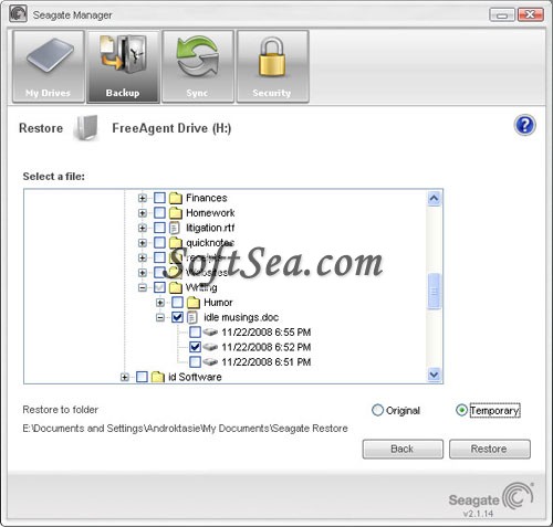 Seagate Manager for FreeAgent Screenshot