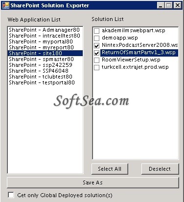 SharePoint Solution Exporter Screenshot