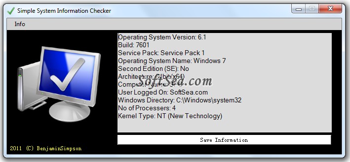 Simple System Information Checker Screenshot