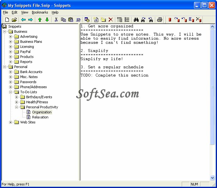 Snippets Text Database Screenshot