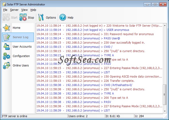 Solar FTP Server Screenshot