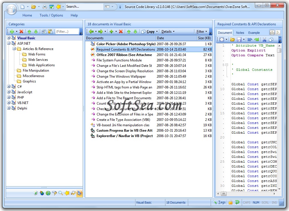 Source Code Library Screenshot