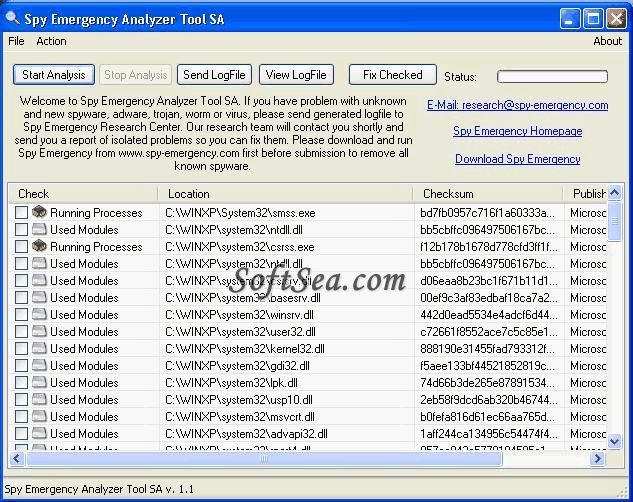Spy Emergency Analyzer Tool SA Screenshot