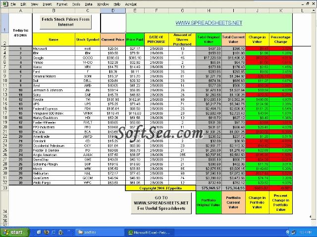 Stock Symbol Price Fetcher Spreadsheet Screenshot