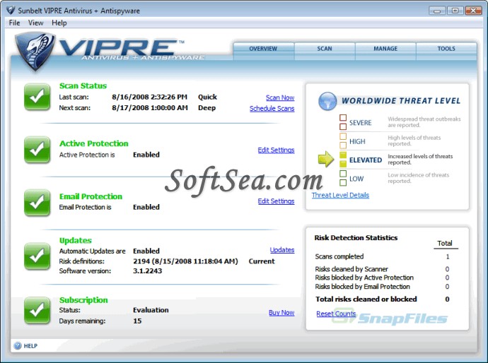 Sunbelt VIPRE Antivirus & Antispyware Screenshot