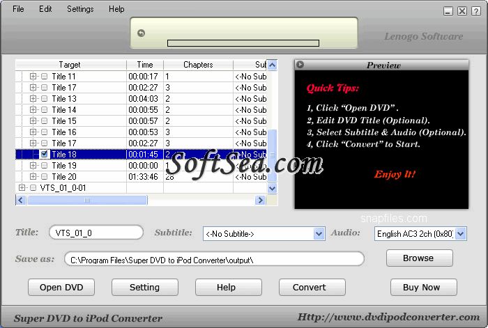 Super DVD to iPod Converter Screenshot