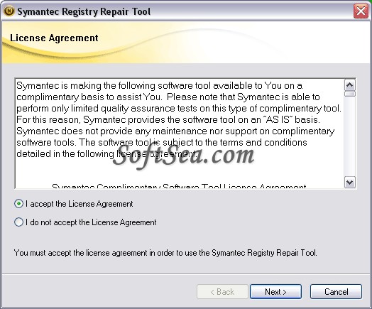 Symantec Registry Repair Tool Screenshot